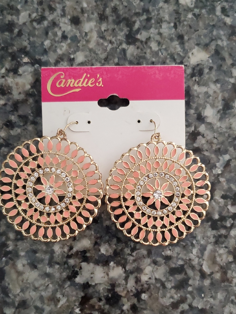 Candie's Gold-Tone Earrings with Pink Enamel and Crystal Accents